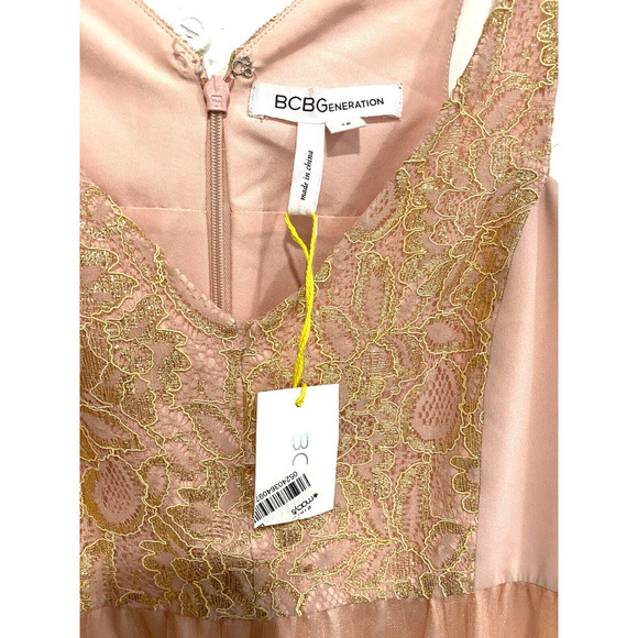 BCBGeneration Faded Rose Color lace top Tulle base maxi dress women's size 12 - Picture 3 of 8